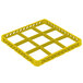 A yellow plastic Vollrath Traex glass rack extender with 9 compartments.