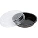 A round black Solut paperboard container with a clear lid.