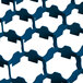 A close up of a blue plastic grid with hexagonal holes.