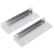 A pair of stainless steel brackets holding a metal bar with a metal blade.