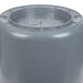A gray plastic Continental Huskee round trash can with a lid.