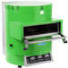 A green TurboChef Fire countertop pizza oven with a glass door open.