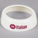 A white plastic Tablecraft salad dressing dispenser collar with red text reading "Lite Italian" 