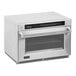 An Amana stainless steel commercial steamer microwave oven with a glass door.