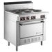 A large stainless steel Garland electric restaurant range on a counter with six sealed burners.