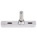 A stainless steel regulator carriage latch for an Avantco meat slicer with a long metal rod and a screw.