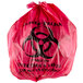 A red plastic bag with a biohazard symbol.