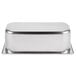 A silver rectangular Master-Bilt stainless steel pan with a lid.