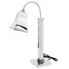 A silver Eastern Tabletop countertop heat lamp with a curved pole.
