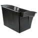 A black Rubbermaid plastic utility bin with a handle.