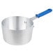 A Vollrath Wear-Ever aluminum sauce pan with a blue silicone handle.