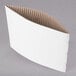 A white cardboard coffee cup sleeve with a curved edge.