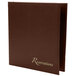 A brown leather Menu Solutions reservation binder.