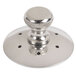 A silver metal knob with holes on top.