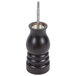 A black wooden Chef Specialties pepper mill with a metal handle and knob on a counter.
