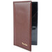 A brown leather folder with a mottled cover.