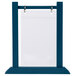 A blue wooden frame with a white rectangular object inside it.