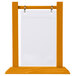 A Menu Solutions oak wood flip top table tent with white paper inside and a white border.