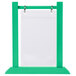 A teal wood Menu Solutions rectangular table tent with a white border.