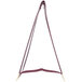 A burgundy triangle shaped Menu Solutions table tent with a metal frame.