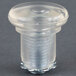 A clear plastic object with a round cap.