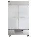 A Beverage-Air stainless steel reach-in refrigerator with two doors.