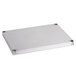 A white rectangular Advance Tabco stainless steel shelf with metal corners.
