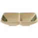 A white GET Japanese Traditional two compartment sauce dish with green and blue designs.