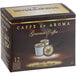 A box of 12 Caffe de Aroma decaf caramel cream coffee single serve cups.