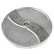 A round stainless steel disc with holes.