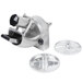 A stainless steel Vollrath #12 Slicer Attachment with two plates, a round metal object with holes.