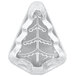 A silver triangle shaped foil tray with a tree design.