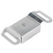 A stainless steel Paragon magnetic door latch with a metal plate and holes.