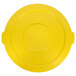 A yellow plastic lid for a Continental Huskee trash can with handles.