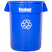 A blue Continental round recycling trash can with white recycle symbol and text.