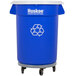 A blue Continental recycling trash can with wheels.