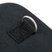 A close-up of a black fabric Mercer Culinary knife case with metal ring.