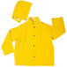 A yellow Cordova rain jacket with black buttons and a hood.