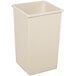 A beige plastic square Continental trash can with a lid.