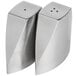 A set of American Metalcraft stainless steel wedge salt and pepper shakers.