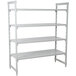 A white metal Cambro Camshelving Premium shelving unit with 4 vented shelves.