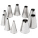 A set of Ateco stainless steel French star piping tips.