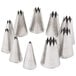 A 10-piece set of Ateco stainless steel open star piping tips.