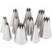 A set of Ateco stainless steel open star piping tips.