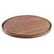 A walnut oval wooden serving board with a white background.