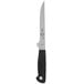A Mercer Culinary Genesis Forged Stiff Boning Knife with a black handle and silver blade.