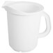 A San Jamar white plastic pitcher with a handle.