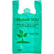 A green EcoChoice plastic T-shirt bag with text that says "Thank You" and a green leaf logo.