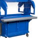 A granite gray tray rail for a blue Cambro food cart.