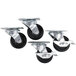 A set of Hamilton Beach swivel plate casters with black rubber wheels.